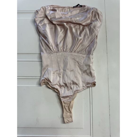 Zara Draped Neck Satin Bodysuit Size Medium Pink Sleeveless - Picture 1 of 4